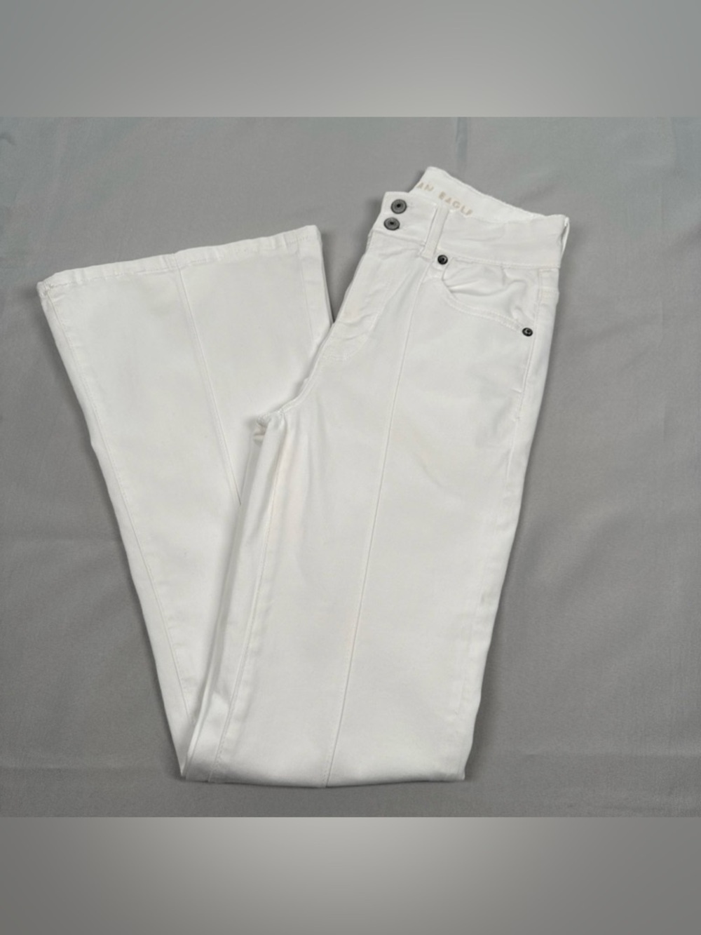 American Eagle Super High Rise Flare Jeans Women's Size 2 Stretch Denim White - Picture 7 of 7